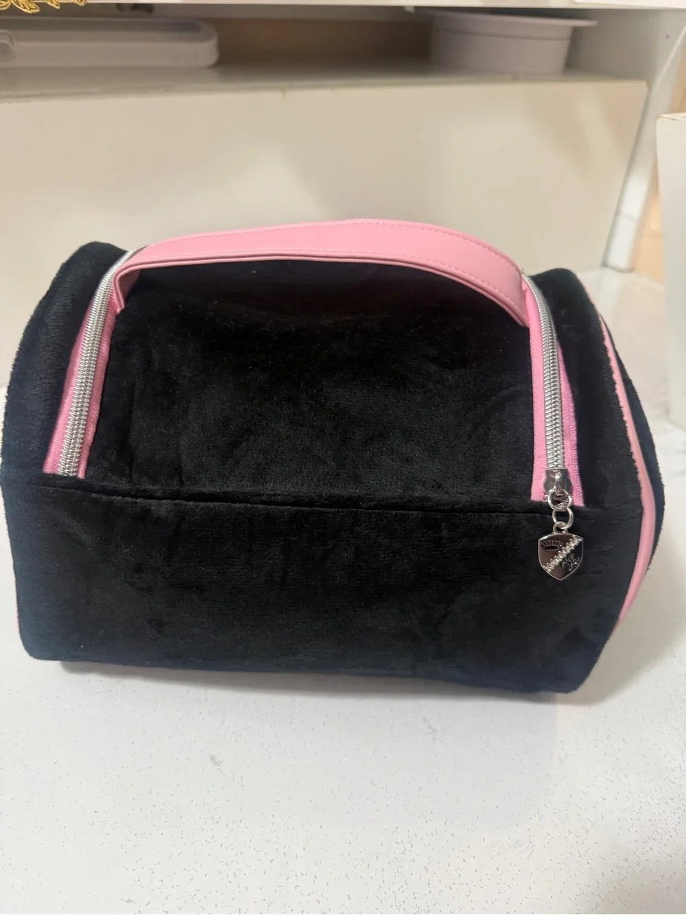 Juicy Couture Black and Pink Velvet Cosmetic Pouch